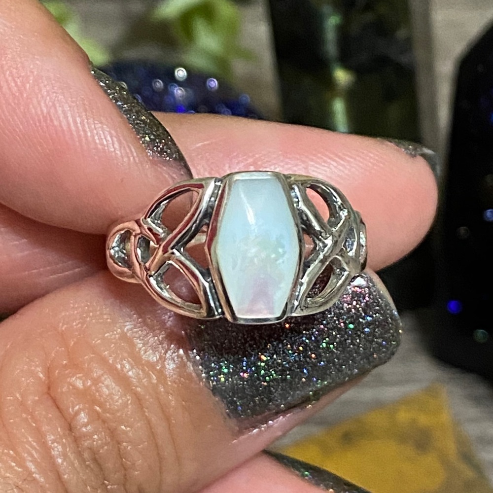 Silver Mother of Pearl Ring w/ Trinity Symbol